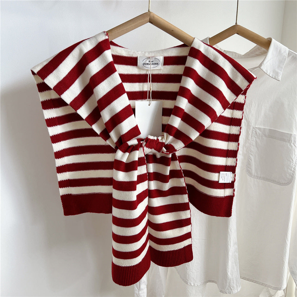 Women's Striped Two-color Shawl Shoulder Outer Shirt Summer Knotted Knitted Scarfs