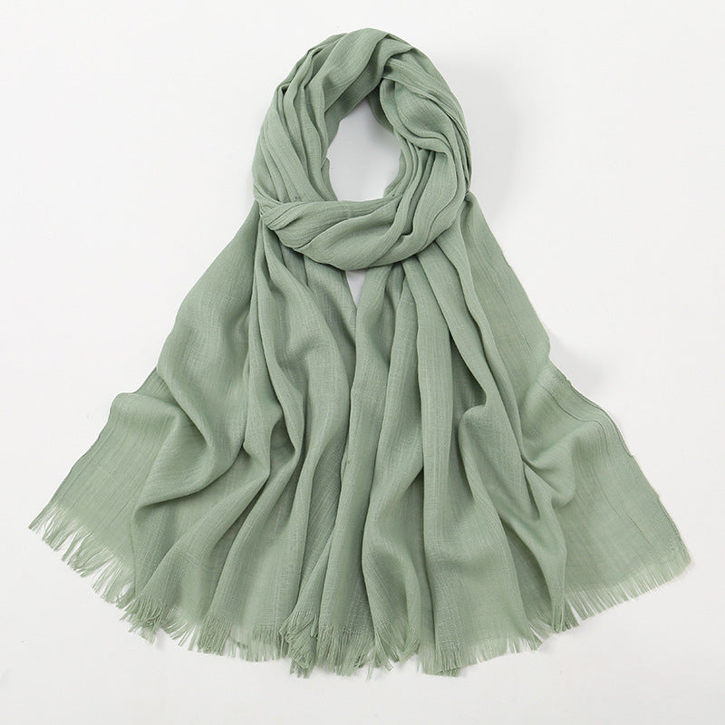 Women's Slub Cotton Solid Color Linen Feel Burrs Scarfs