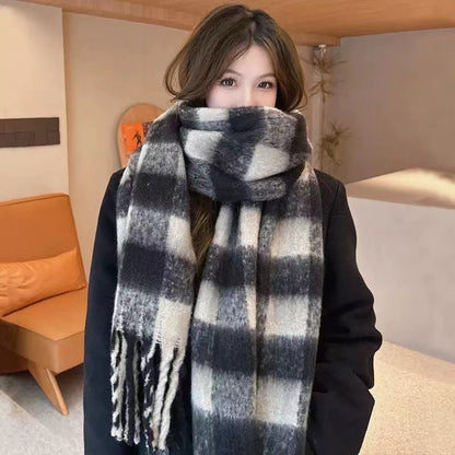 Women's Korean Plaid Thickened Warm Female Fashion Scarfs