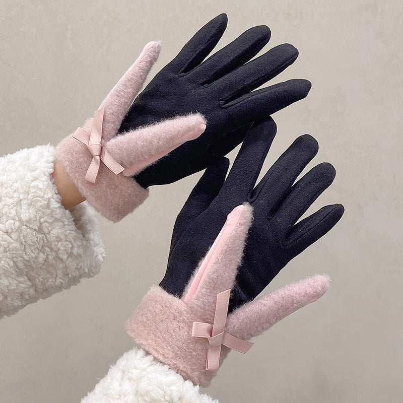 Women's For Winter Fleece-lined Thick Suede Touch Gloves