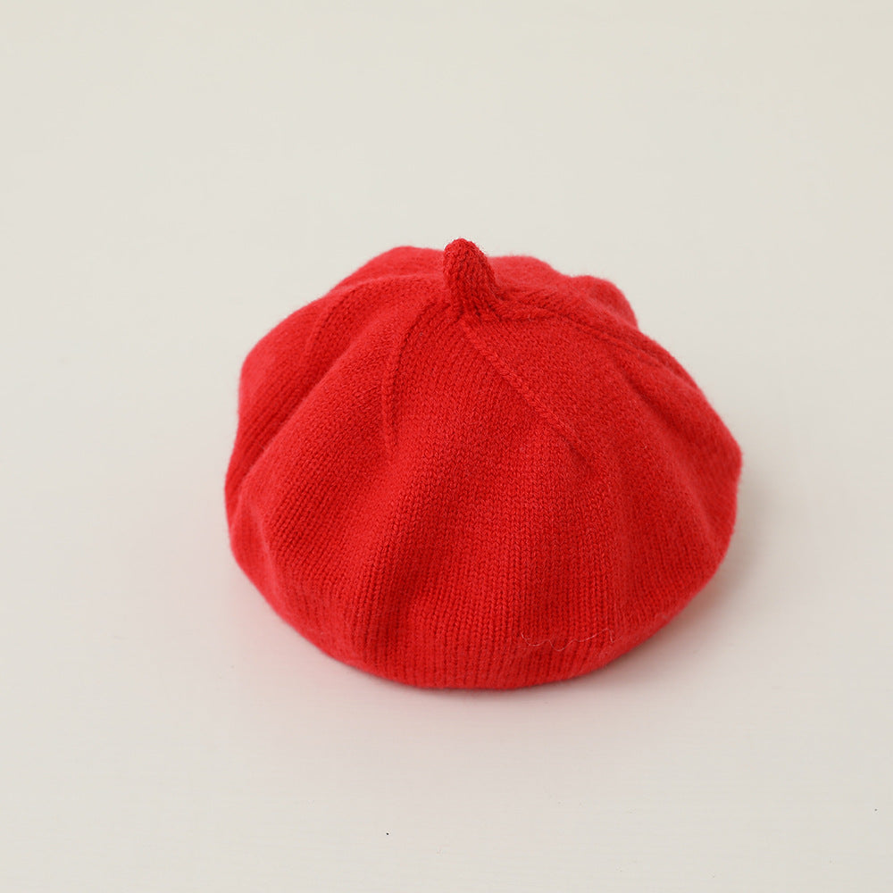 Children's Cream Color Solid Knitted Hat Beret Soft Kids' Headwear