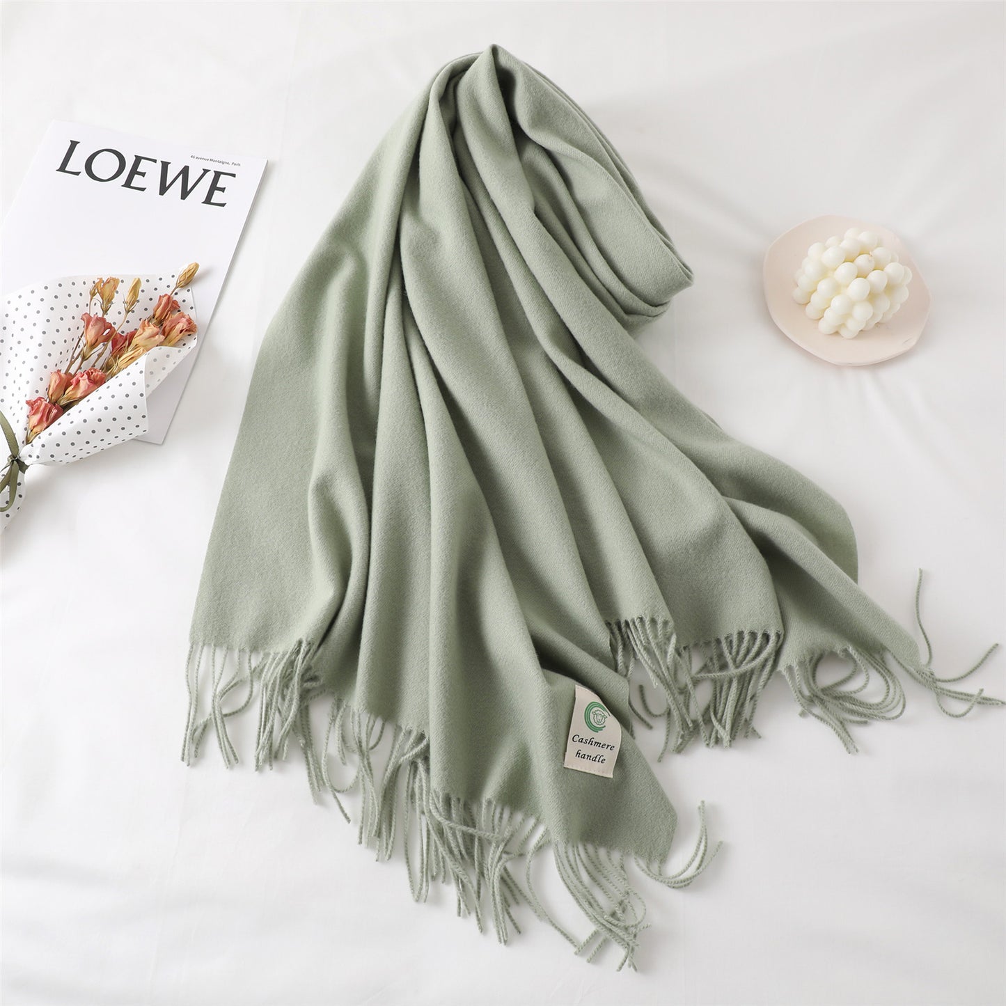 Women's For Keep Warm Color Monochrome Tassel Long Scarfs