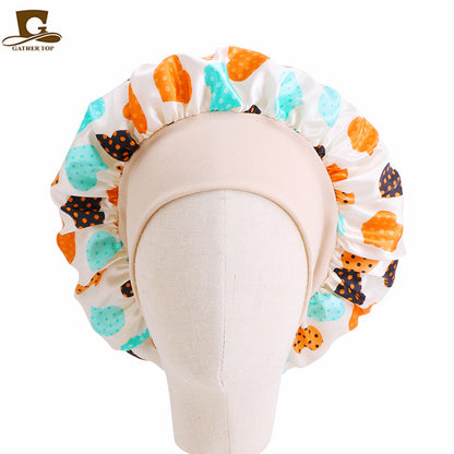 Children's Cartoon Elastic Wide-brimmed Satin Nightcap Shower Kids' Headwear