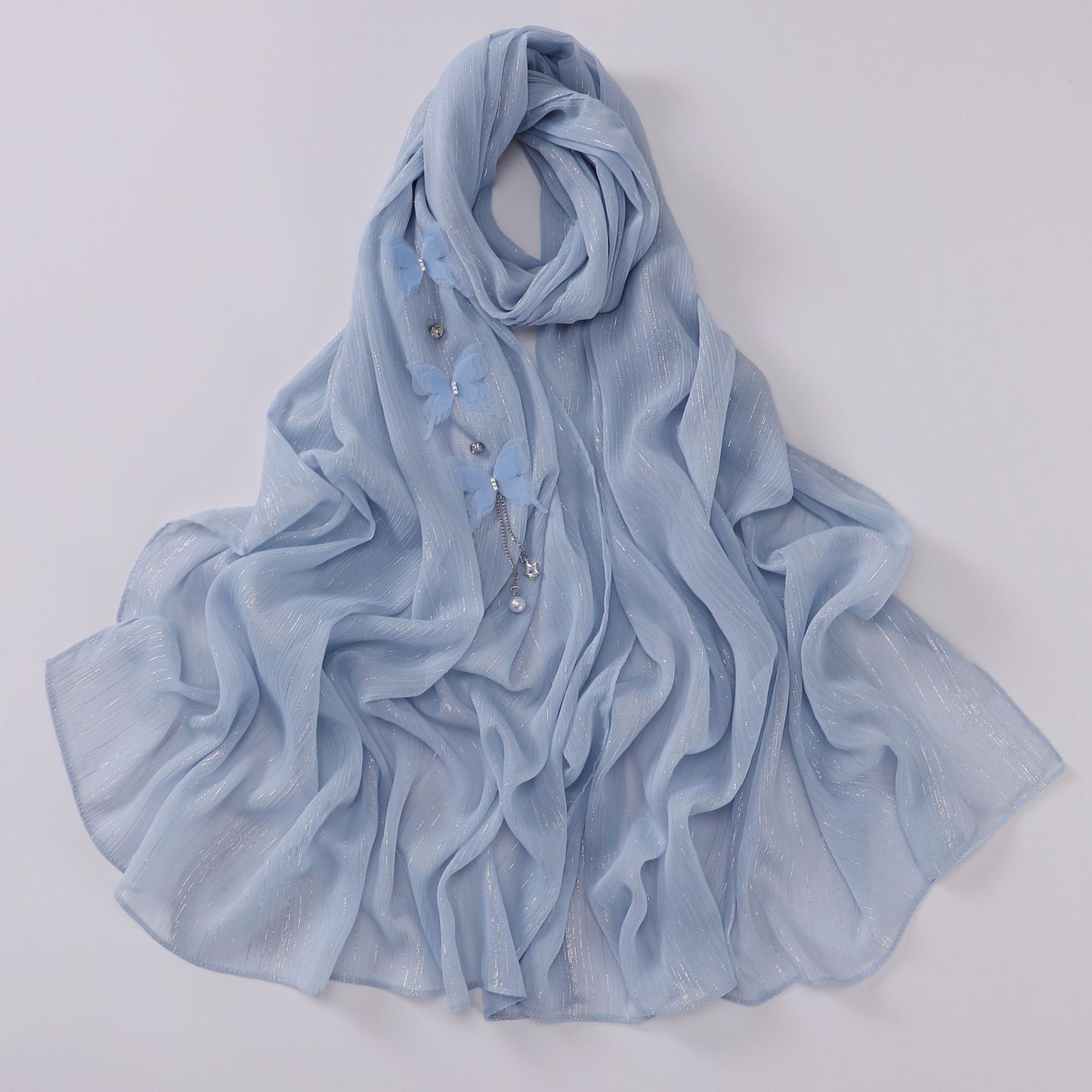 Streaming Sier Silk Wrinkled Butterfly Long Hui Scarfs