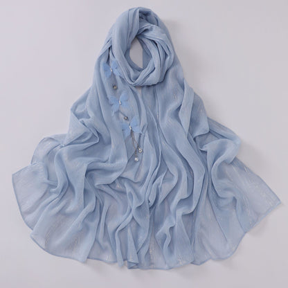 Streaming Sier Silk Wrinkled Butterfly Long Hui Scarfs