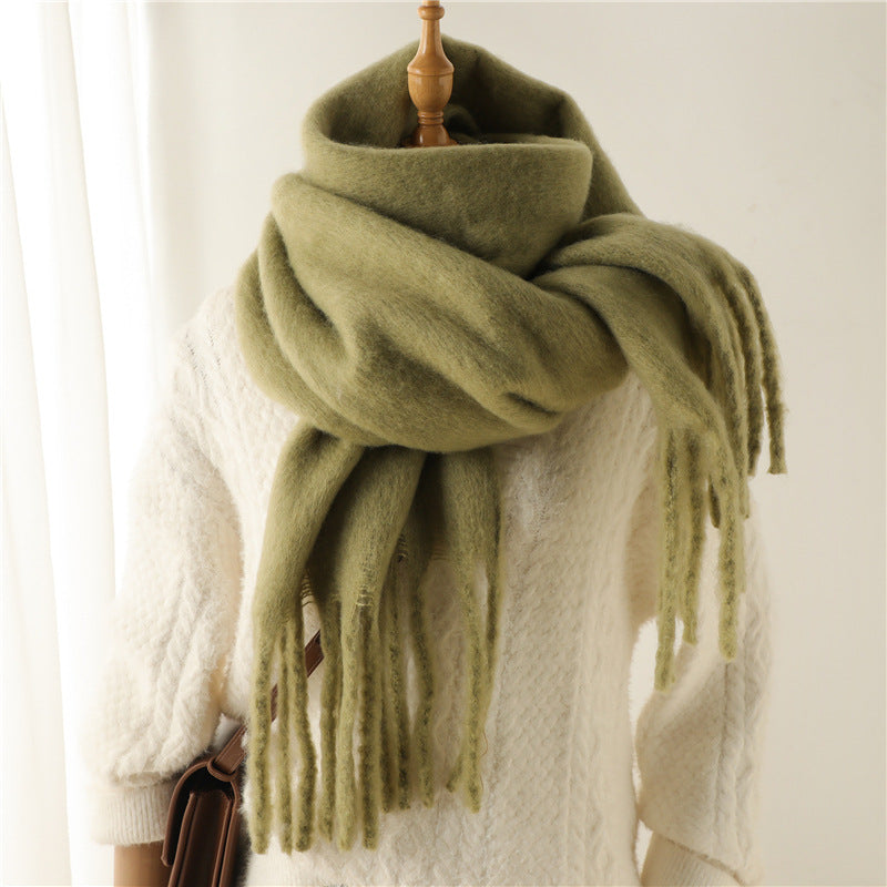 Women's & Men's Pure Color Winter Warm Lengthened Fringe Scarfs