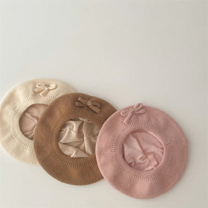 Children's Versatile Beret Bowknot Hat Knitted Kids' Headwear