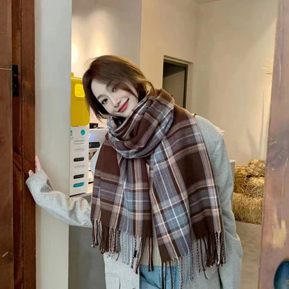 Winter Plaid Cashmere Warm Tassel Shawl Scarfs