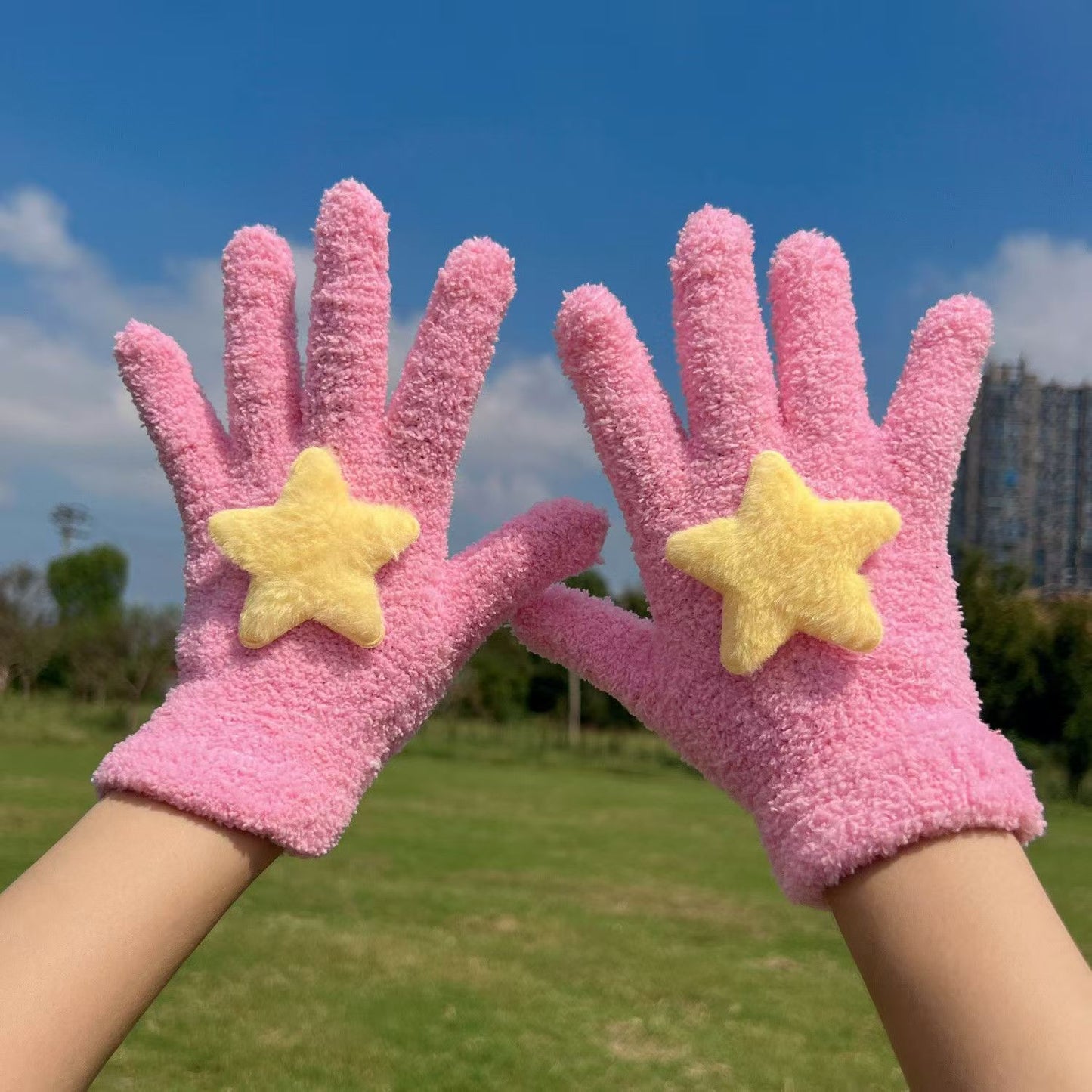 Cute Korean Style Five Finger Plush Female Gloves