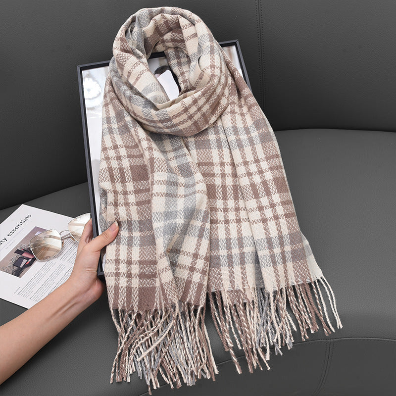 Cashmere Fluffy Lilac Plaid Printed Tassel Scarfs