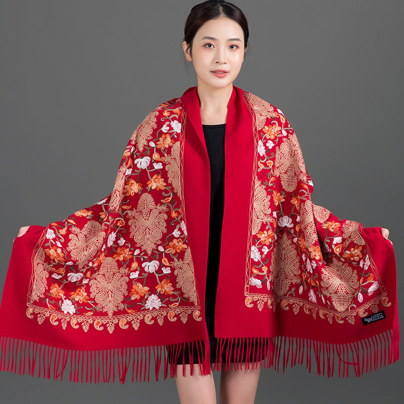 Women's Red Fashion Mom Long Ethnic Style Scarfs