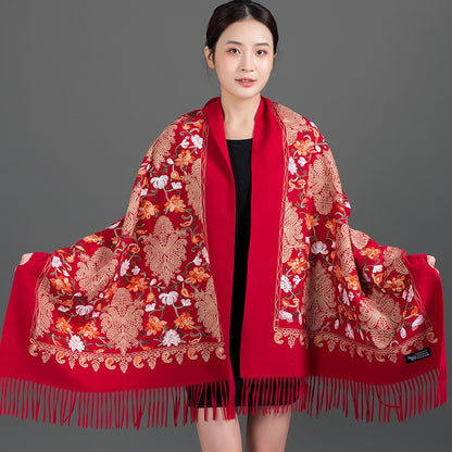 Women's Red Fashion Mom Long Ethnic Style Scarfs