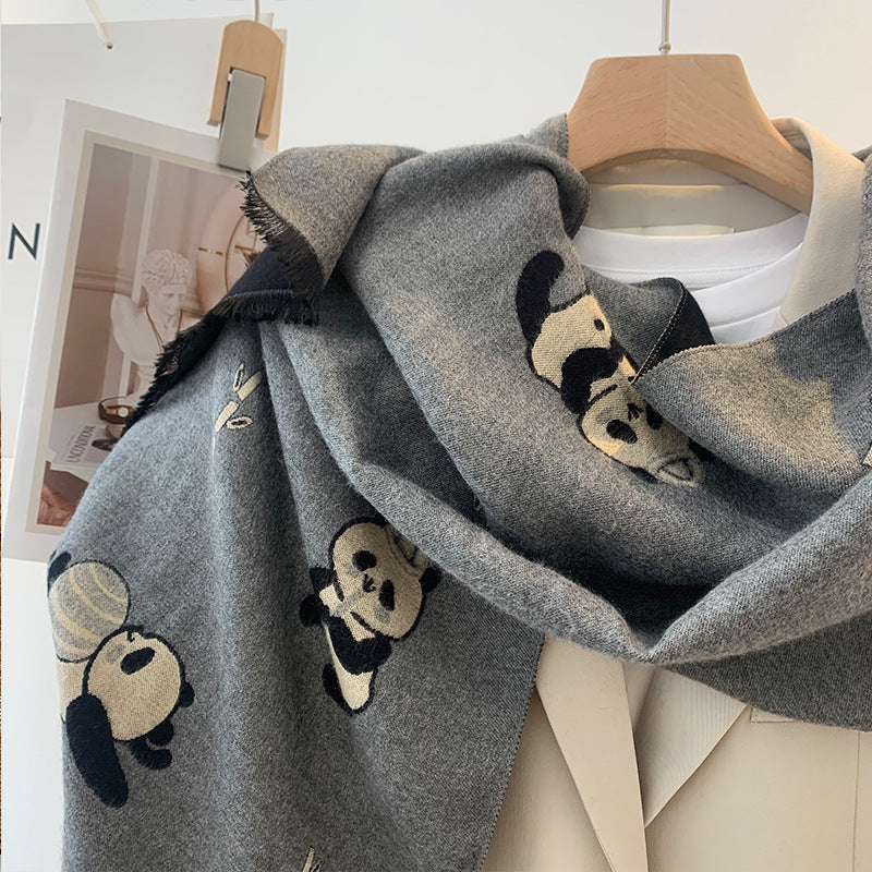 Panda Element Double-sided Thickened Long Section Scarfs