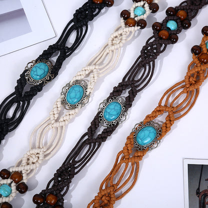 Women's Ethnic Style Woven Acrylic Turquoise Waist Belts