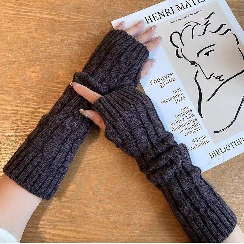 Sleeve Sleeves Knitted Half Finger Long Gloves