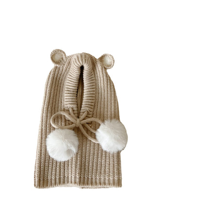 Children's Warm Hat Integrated Cute Bear Fur Kids' Headwear