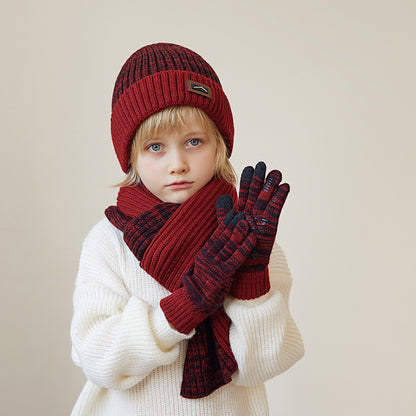 Children's Three-piece Winter Boy Outdoor Keep Warm Kids' Headwear