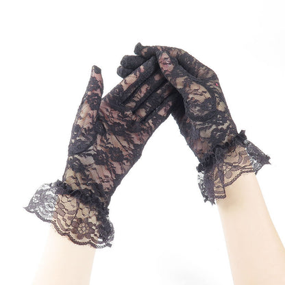 Women's Driving Black Big Lace Sexy Short Gloves