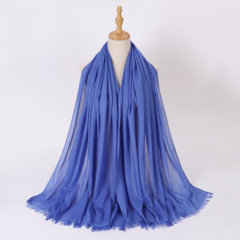 Pure Color Tassel Cotton Linen Hui Gauze Scarfs