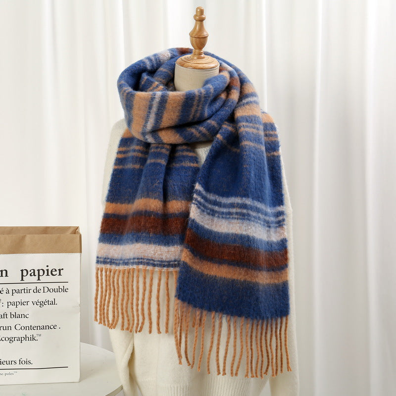 Striped Mohair Winter Warm Thick Color Scarfs