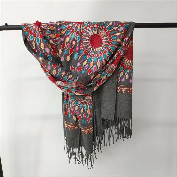 Women's Embroidered Ethnic Style Shawl Warm Tassel Scarfs