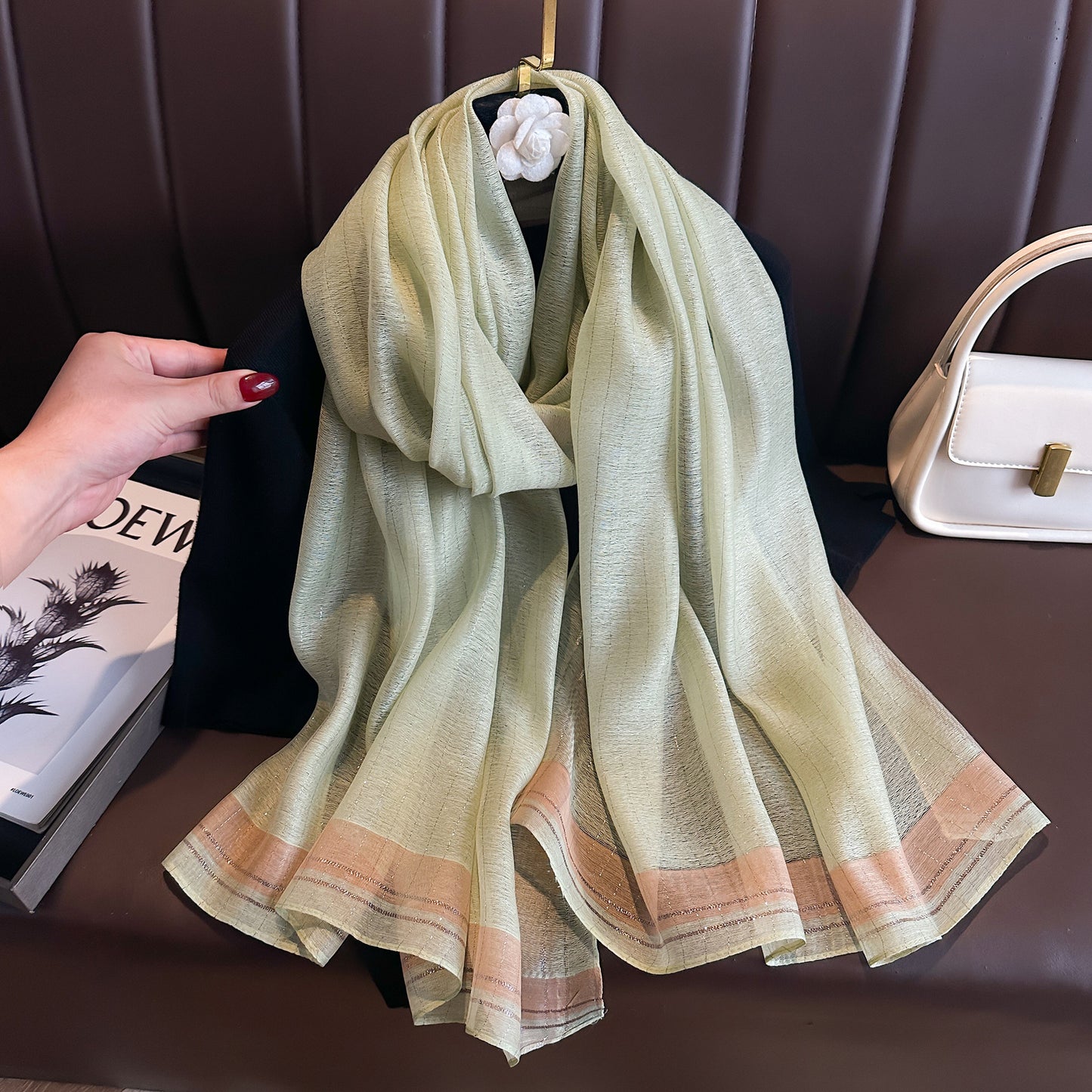 Women's Solid Color Gold Silk Fashion Emulation Scarfs