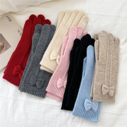 Touch Screen Finger Cute Knitting Wool Five Female Gloves