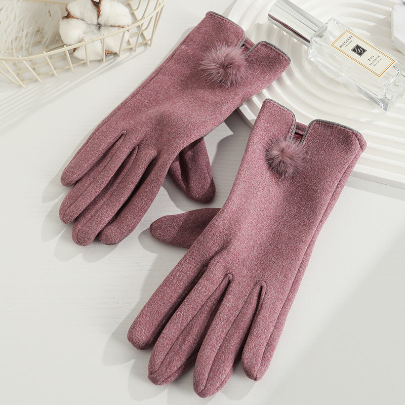 Women's Angora Fleece-lined Bow Outdoor Driving Cycling Sports Cute Gloves