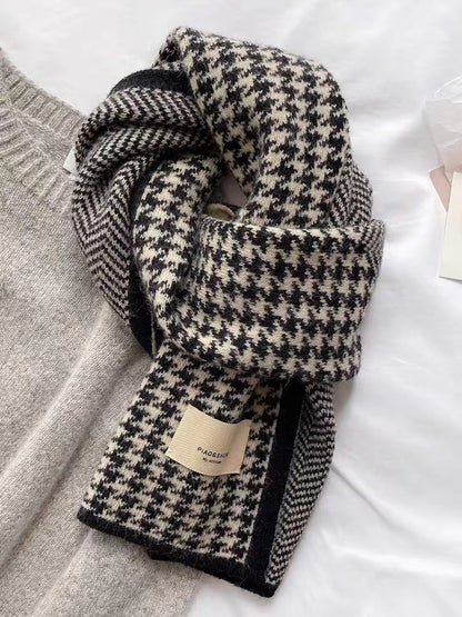 Korean Style Versatile Knitted Warm Herringbone Pattern Wool Contrast Scarfs