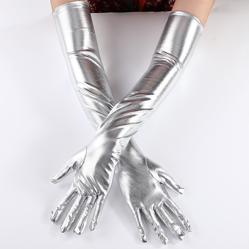 Patent Leather Tight Extended Bright Coated Pole Dance Gloves