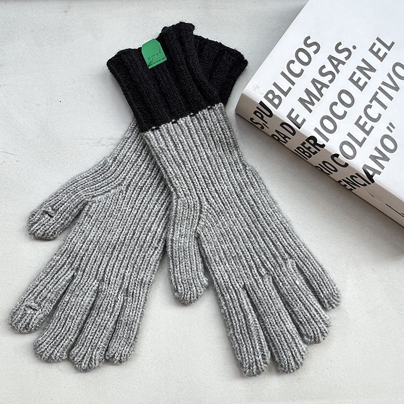 Winter Knitted Couple Warm Finger Contrast Gloves