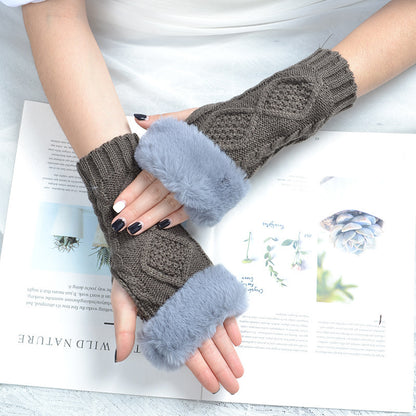 Women's Knitting Wool Oversleeve Knitted Warm Open Gloves