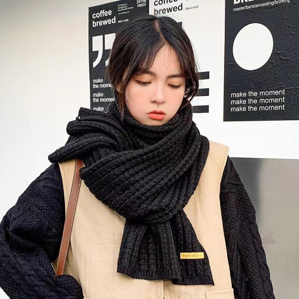 Women's Solid Color Knitted Warm Wool Korean Style Scarfs