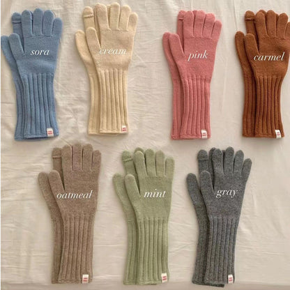 Women's Of Korean Solid Color Knitted Winter Gloves