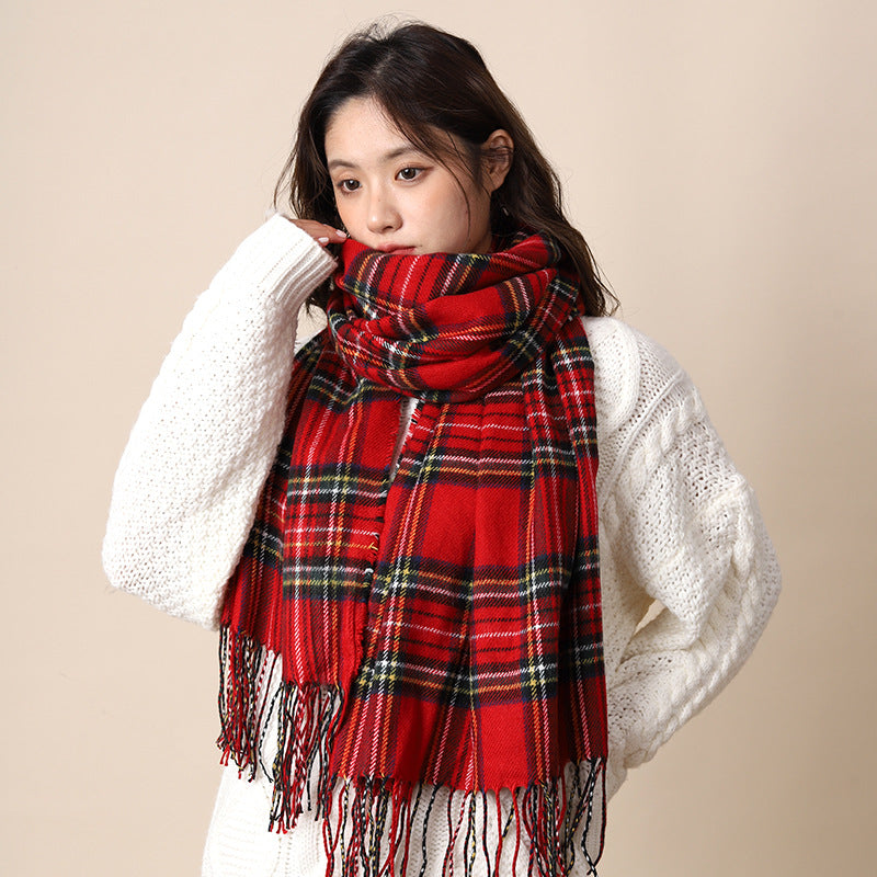 Women's Plaid Korean Thickened British Shawl High-grade Scarfs