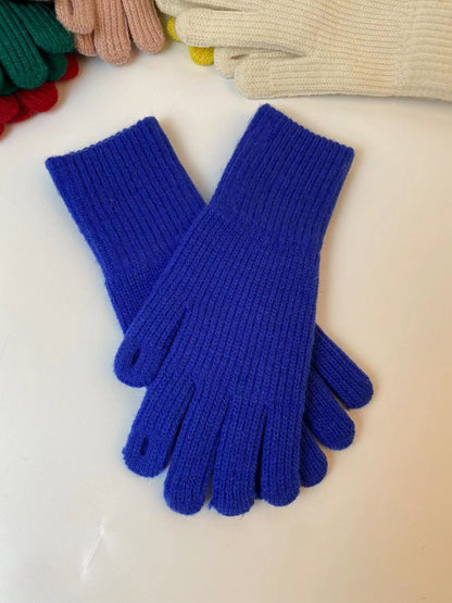 Women's Knitted Knitting Wool Solid Color Leak Gloves