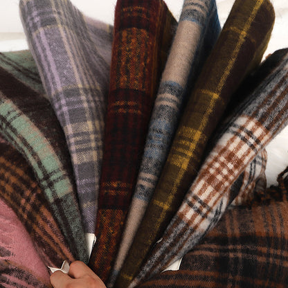 Women's High-grade Plaid Mohair Thickened Warm Korean Scarfs