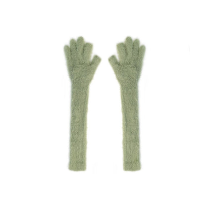 Women's Designer Model Candy Color Lengthened Fingerless Knitted Knitting Wool Gloves