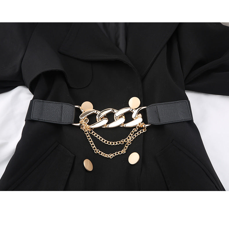 Elastic Waistband Decorative Chain Waist Seal Belts