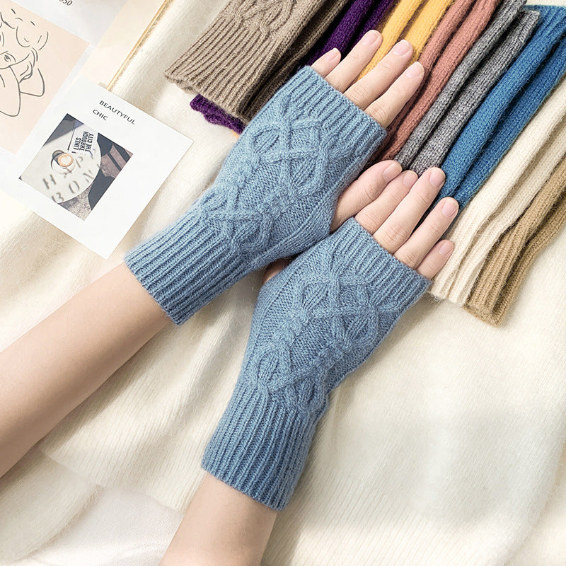 Women's Half Finger Writing Wool Knitted Warm Gloves