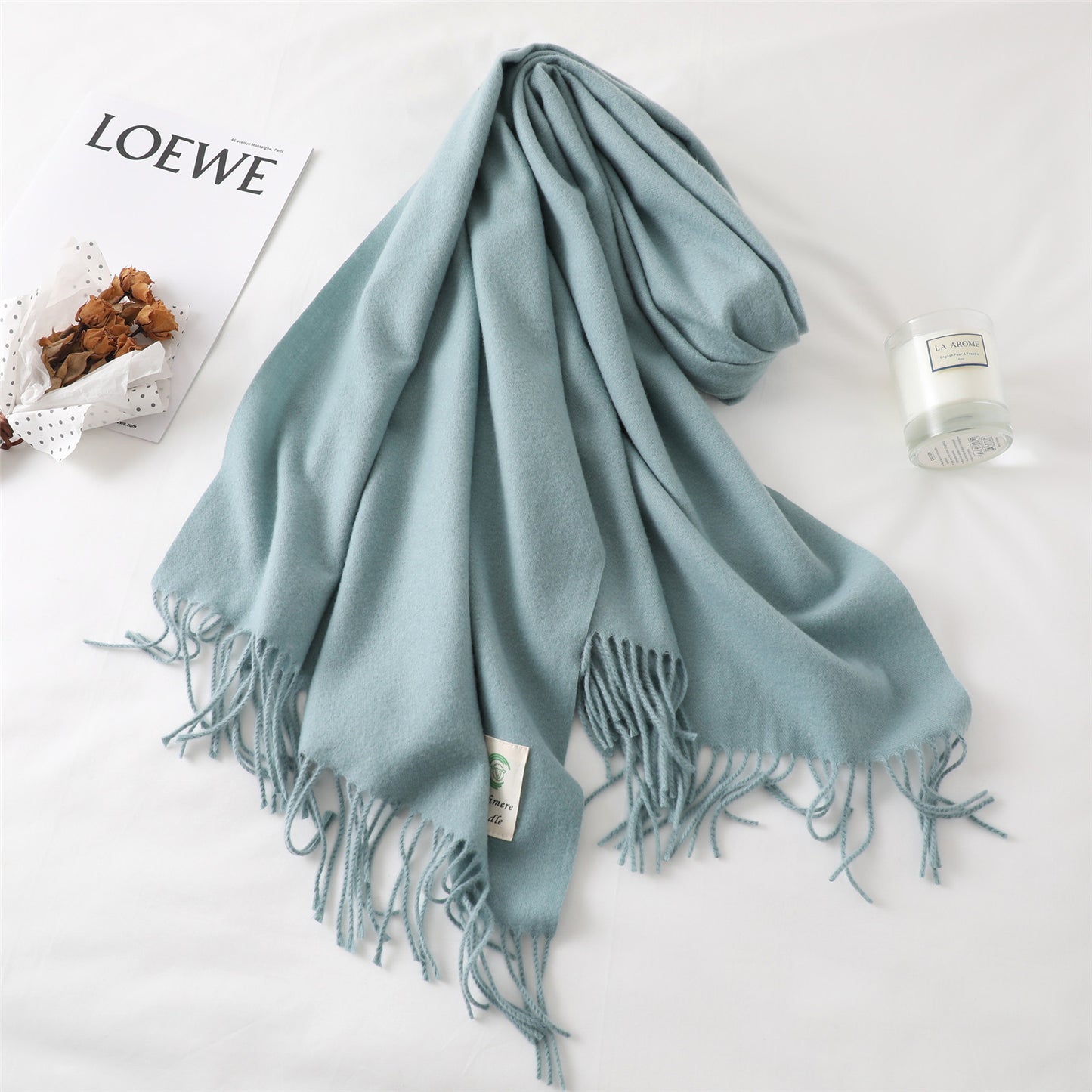 Women's For Keep Warm Color Monochrome Tassel Long Scarfs