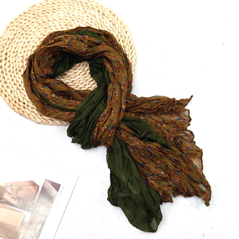 Women's Pleated Simple Silk Floral Shawl Bali Scarfs