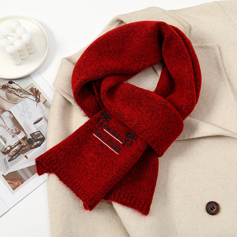 Women's Wool Fashionable Embroidery Bow Soft Glutinous Scarfs