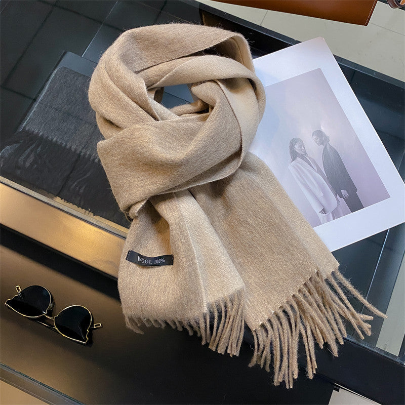 Women's & Men's Double-sided Solid Color Matching Tassel Threading Scarfs