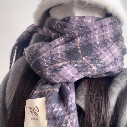 Women's Mohair Winter High-grade Plaid Artificial Cashmere Lovers Wild Warm Scarfs