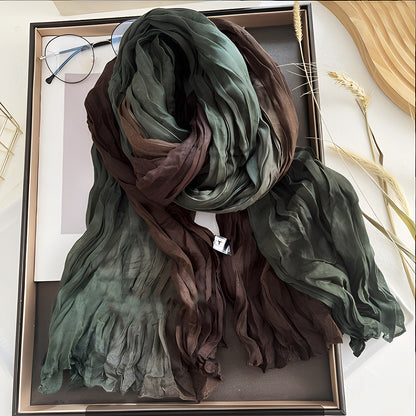 Women's Pleated Simple Silk Floral Shawl Bali Scarfs