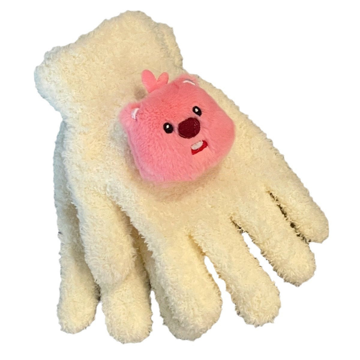 Cute Little Beaver Plush Coral Fleece Gloves