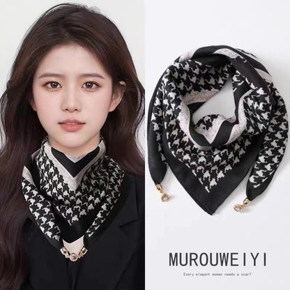 Women's Silk Square Magnetic Buckle Hidden Hook Scarfs