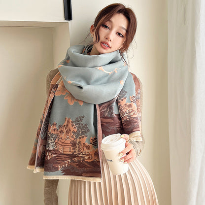 Women's Vintage Plum Thickened Double-sided Fashion Shawl Scarfs