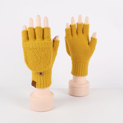 Half Finger Warm Flip Rhombus Cold Gloves